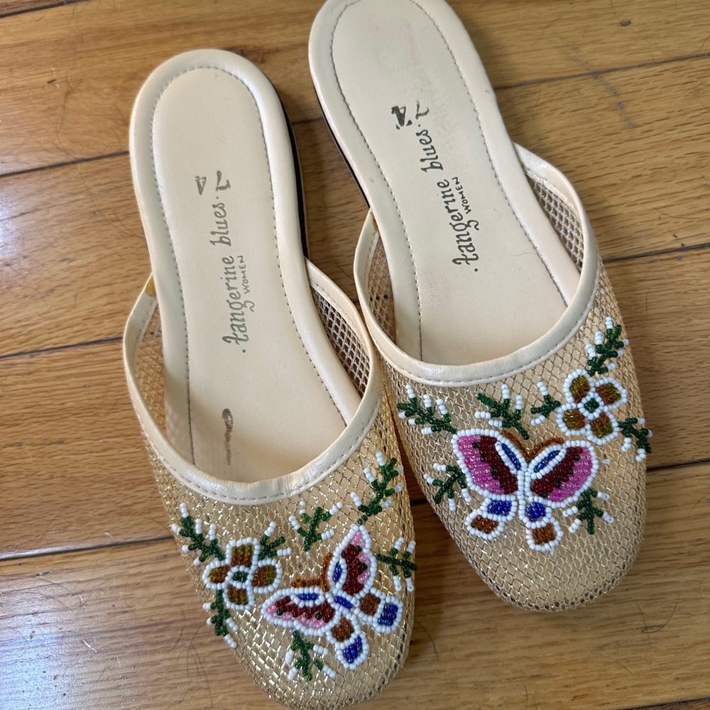 Tangerine Blues Gold Mesh Embroidered Women's Mules